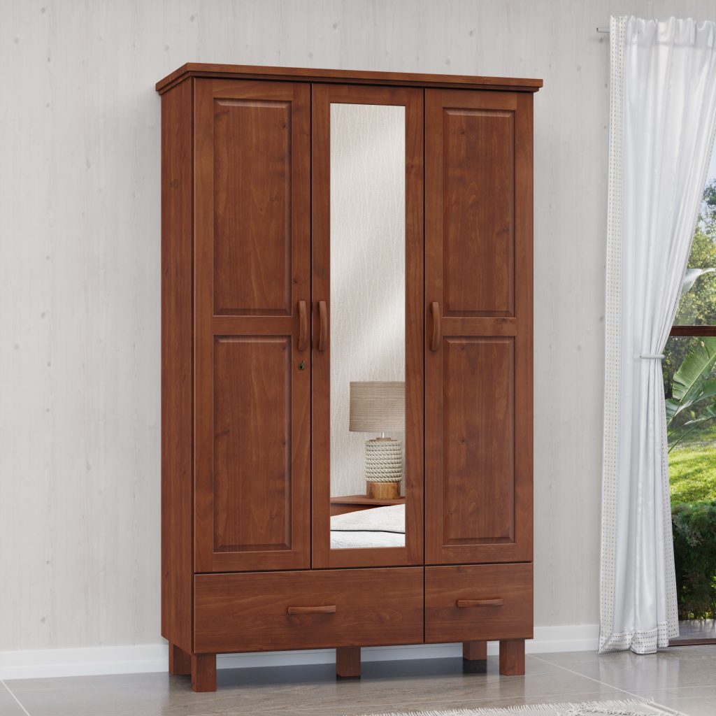 Guarda-Roupa 3 Portas 2 Gavetas com Espelho