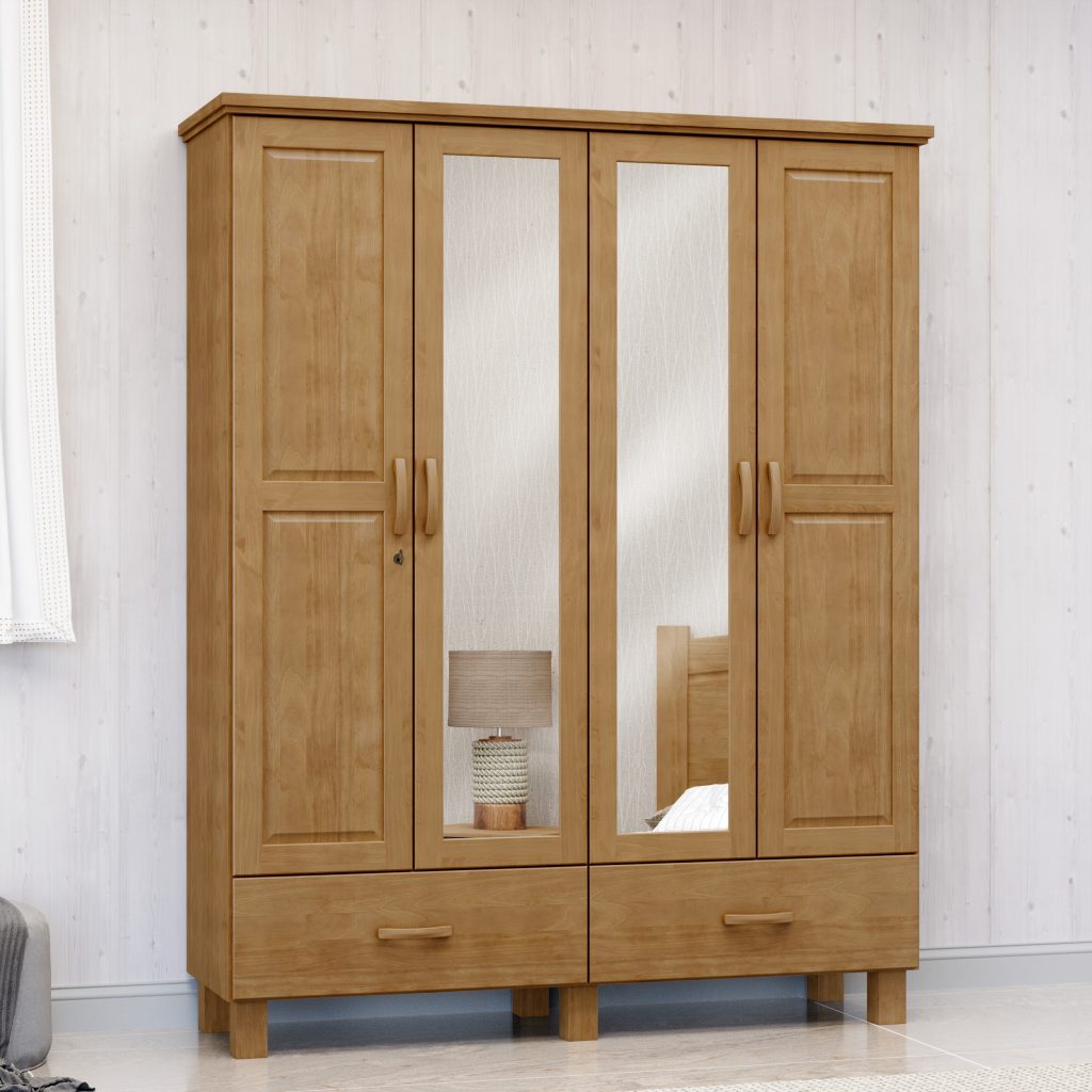 Guarda-Roupa 4 Portas 2 Gavetas com Espelho