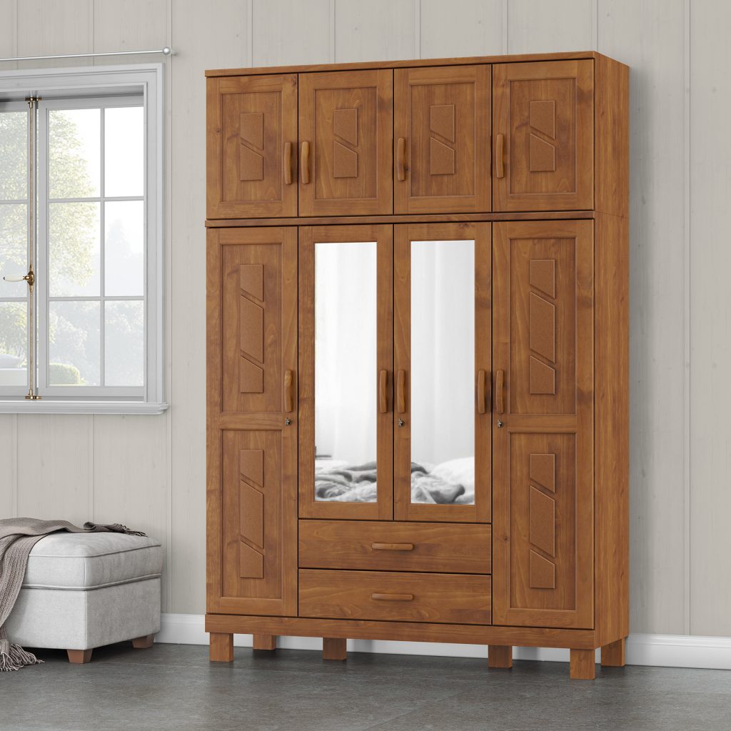 Guarda-Roupa 8 Portas 2 Gavetas com Espelhos
