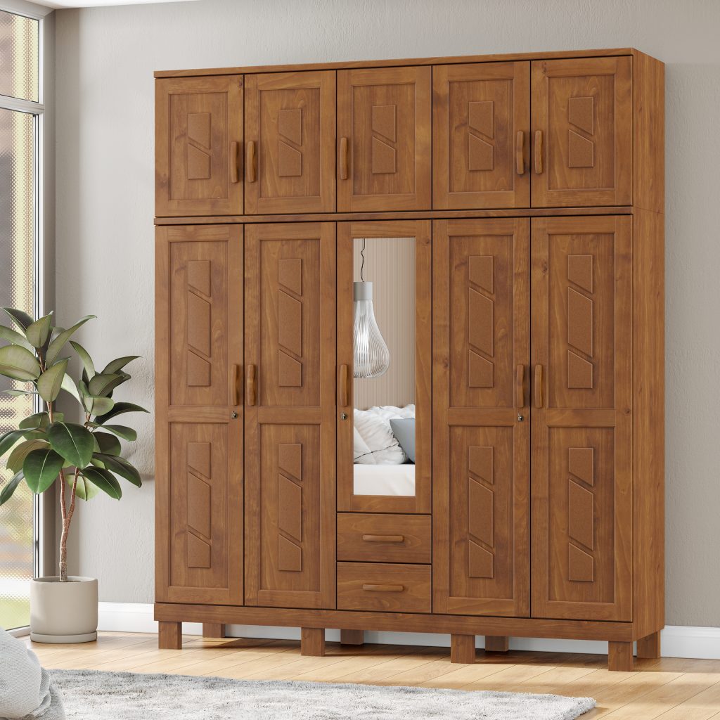 Guarda-Roupa 10 Portas 2 Gavetas com Espelho
