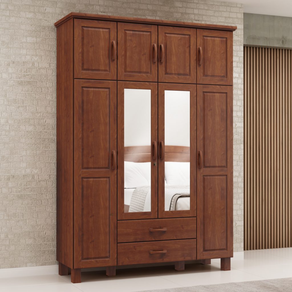 Guarda-Roupa Bipartido 8 Portas 2 Gavetas com Espelho